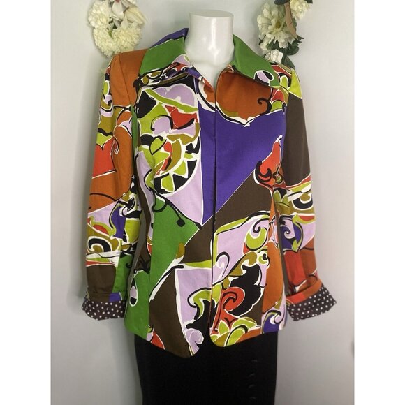 VTG Dana Buchman Size 4 Blazer Jacket Multi Color Abstract Pattern Lined USA EUC - Picture 2 of 16
